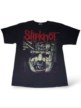 Slipknot Men's Double Sided Mask Collage Black Graphic Band Tee Red Logo Medium
